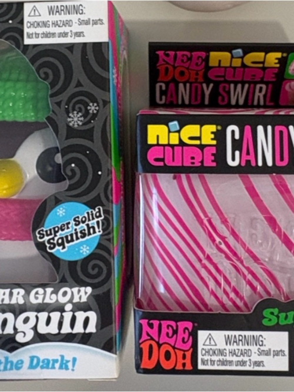 Nee Doh Polar Glow Penguon & Candy swirl NiceCube, Crunchy oyster & crunchButter